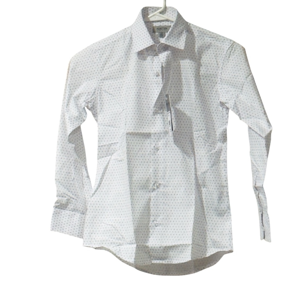 NWT Kenneth Cole Reaction Big Boys Print Classic Shirt - Black, White Size 10